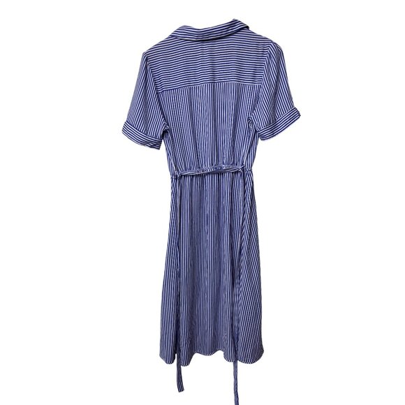 Blue & White Striped Shirt Dress By Love Blossom Button Front Elastic Waist Shor - Picture 2 of 10